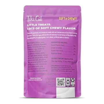 Tiki Cat Soft & Chewy Treats, Chicken Flavor, 3 Calories Per Treat with Grain-Free and No Added Gluten, 6 oz Pouch (Pack of 1)