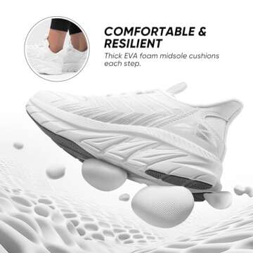 ALLSWIFIT Women's Slip On Walking Shoes Running Comfortable Tennis Breathable Non Slip Athletic Gym Workout Cross Training Fashion Sneakers,Size 7,White,SARR034W