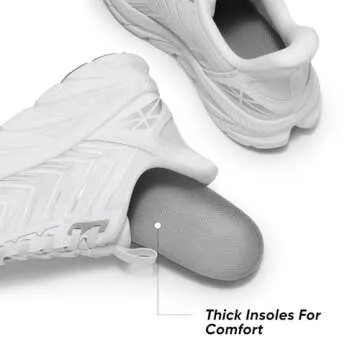 ALLSWIFIT Women's Slip On Walking Shoes Running Comfortable Tennis Breathable Non Slip Athletic Gym Workout Cross Training Fashion Sneakers,Size 7,White,SARR034W