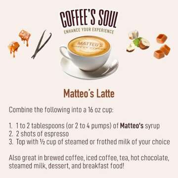 Matteo's Barista Style Sugar-Free Coffee Syrup, 4 Flavour Variety Pack, Zero Calories and Sugar, Keto-Friendly Coffee Syrups, Delicious Flavoured Coffee Syrup - 33.8 oz Syrup Bottles