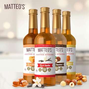 Matteo's Barista Style Sugar-Free Coffee Syrup, 4 Flavour Variety Pack, Zero Calories and Sugar, Keto-Friendly Coffee Syrups, Delicious Flavoured Coffee Syrup - 33.8 oz Syrup Bottles