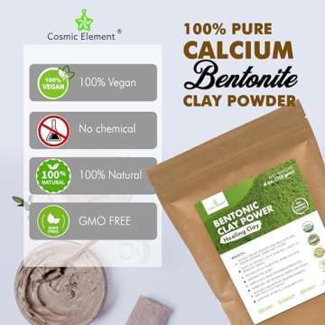 Cosmic Element 100% Pure Calcium Bentonite Clay Powder - Bentonite Clay Food Grade, Vegan, Healing Clay | Skin Care Detox - Deep Pore Cleansing Face & Body Mask for Soft, Smooth, Refreshed Skin | 4 oz