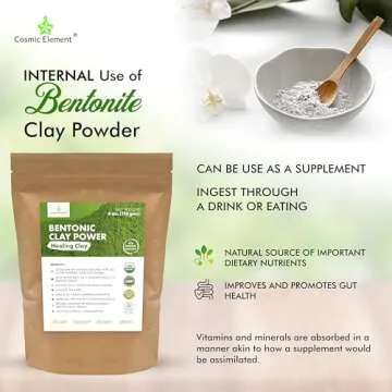 Cosmic Element 100% Pure Calcium Bentonite Clay Powder - Bentonite Clay Food Grade, Vegan, Healing Clay | Skin Care Detox - Deep Pore Cleansing Face & Body Mask for Soft, Smooth, Refreshed Skin | 4 oz