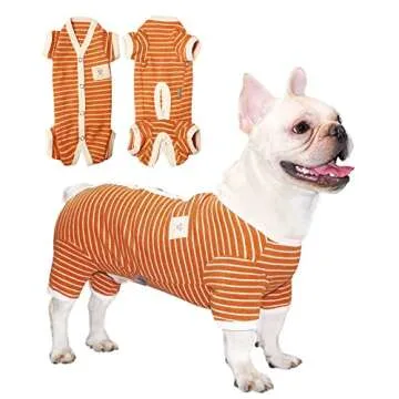 TONY HOBY Female/Male Pet Dog Pajamas Stripes 4 Legged Dog pjs Jumpsuit Soft Cotton Dog Clothes(S, O...