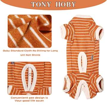 TONY HOBY Female/Male Pet Dog Pajamas Stripes 4 Legged Dog pjs Jumpsuit Soft Cotton Dog Clothes(S, Orange+White-Boys)