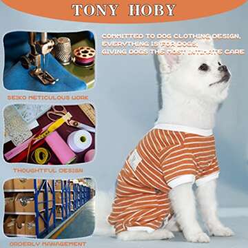 TONY HOBY Female/Male Pet Dog Pajamas Stripes 4 Legged Dog pjs Jumpsuit Soft Cotton Dog Clothes(S, Orange+White-Boys)