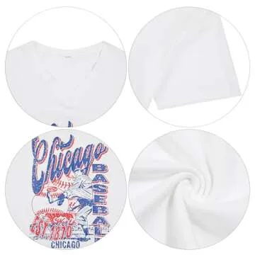 Oversized Chicago Baseball Shirt Women Baseball Mama Tops Chicago Fan V Neck Short Sleeve Shirt White