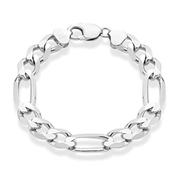 Miabella 925 Sterling Silver Italian 11mm Solid Diamond-Cut Figaro Link Chain Bracelet for Men, Made...