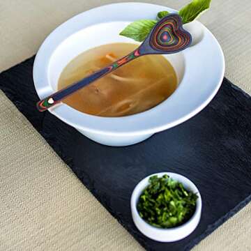 Heart Shaped Rainbow Pakkawood Wooden Spoon – Country Kitchen Vintage Wood Utensil - Colorful Handcrafted Pakka Cooking Serving Mixing Spoon - Unique Gift Idea