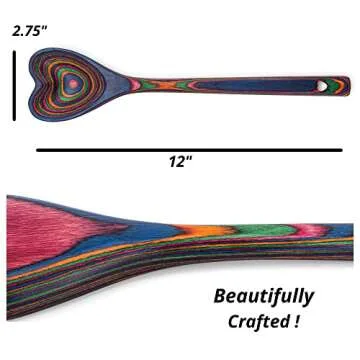 Heart Shaped Rainbow Pakkawood Wooden Spoon – Country Kitchen Vintage Wood Utensil - Colorful Handcrafted Pakka Cooking Serving Mixing Spoon - Unique Gift Idea