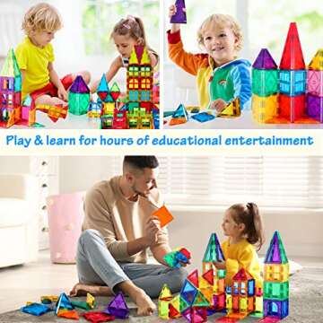 VATENIC 120PCS Kids Magnetic Tiles Building Blocks 2 Cars Magnet Tiles for Kids Birthday Children Ed...