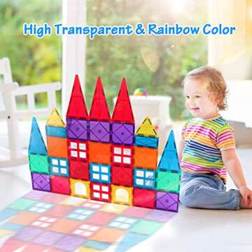 VATENIC 120PCS Kids Magnetic Tiles Building Blocks 2 Cars Magnet Tiles for Kids Birthday Children Educational Learning Building Toys for Boys Girls Age 3 4 5 6 7 8 9 10 Year Old