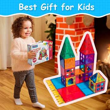 VATENIC 120PCS Kids Magnetic Tiles Building Blocks 2 Cars Magnet Tiles for Kids Birthday Children Educational Learning Building Toys for Boys Girls Age 3 4 5 6 7 8 9 10 Year Old