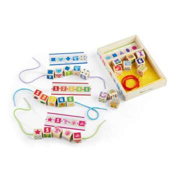 Melissa & Doug Blue’s Clues & You! Wooden Lacing Beads - 25 Beads, 4 Cords - FSC Certified