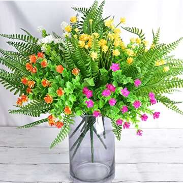 LSKYTOP 4 Pack Artificial Ferns Plants Artificial Shrubs Boston Fern Bush Plant Greenery Bushes Fake Ferns UV Protected for Home Kitchen Garden Wall Decor Indoor Outdoor Use