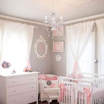 Antique House Plug in Chandelier Mini Acrylic Crystal Chandeliers White and Pink Chandelier for Girls Room 3 Light Small Hanging Lamps for Bedroom