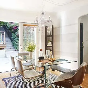 Antique House Plug in Chandelier Mini Acrylic Crystal Chandeliers White and Pink Chandelier for Girls Room 3 Light Small Hanging Lamps for Bedroom