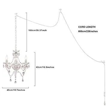 Antique House Plug in Chandelier Mini Acrylic Crystal Chandeliers White and Pink Chandelier for Girls Room 3 Light Small Hanging Lamps for Bedroom