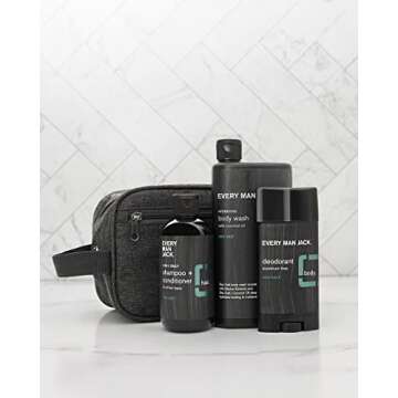 Every Man Jack Sea Salt Bath and Body Gift Set - Perfect for Every Guy - Three Grooming Essentials with Clean Ingredients - Body Wash, 2-in-1 Shampoo + Conditioner, Deodorant + Bonus Dopp Bag