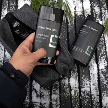 Every Man Jack Sea Salt Bath and Body Gift Set - Perfect for Every Guy - Three Grooming Essentials with Clean Ingredients - Body Wash, 2-in-1 Shampoo + Conditioner, Deodorant + Bonus Dopp Bag