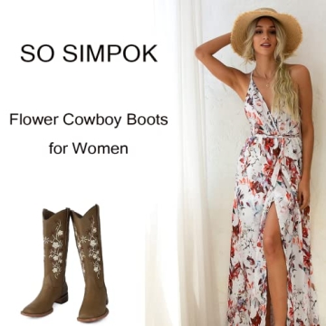 SO SIMPOK Cowgirl Boots with Flower Embroidery for Women
