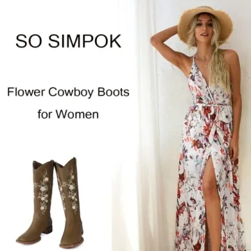 SO SIMPOK Cowgirl Boots with Flower Embroidery for Women