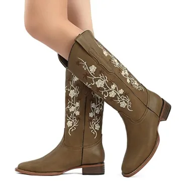 SO SIMPOK Cowgirl Boots with Flower Embroidery for Women