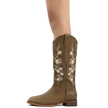 SO SIMPOK Cowgirl Boots with Flower Embroidery for Women