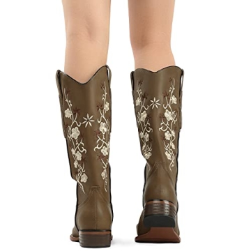 SO SIMPOK Cowgirl Boots with Flower Embroidery for Women