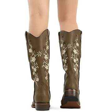 SO SIMPOK Cowgirl Boots with Flower Embroidery for Women