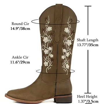 SO SIMPOK Cowgirl Boots with Flower Embroidery for Women