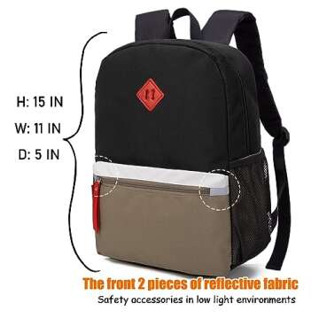 HawLander Little Kids Backpack for Boys Toddler School Bag Fits 3 to 6 years old, 15 inch, Black Gre...
