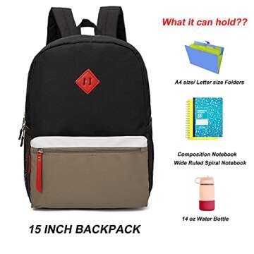 HawLander Little Kids Backpack for Boys Toddler School Bag Fits 3 to 6 years old, 15 inch, Black Grey