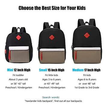 HawLander Little Kids Backpack for Boys Toddler School Bag Fits 3 to 6 years old, 15 inch, Black Grey