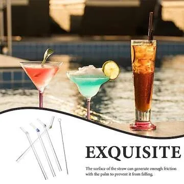 CYISONAL 6 Pack Reusable Glass Straws with 2 Cleaning Brushes,7.86Inch 3-Colors Hearts Clear Straws,Shatter Resistant Bent Drinking Straws for Shakes, Juices, Smoothies, Cocktails