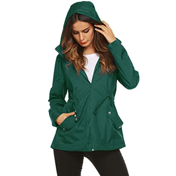 ZHENWEI Trenchcoat,Women's Windproof Casual Backpacking Warm Rain Jacket(Dark Green,L)