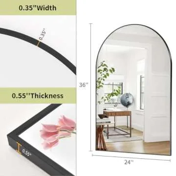 BEAUTYPEAK 24"x36" Arch Bathroom Mirror, Wall Mounted Vanity Metal Frame Mirror for Bedroom, Entryway, Living Room, Black