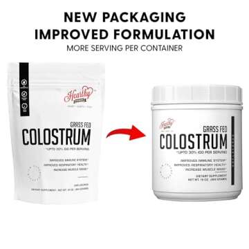 HEARTHY FOODS Bovine Colostrum Powder - Upto 30% IGG, 90 Servings, Leaky Gut Repair Supplements, Gut Health and Immune Support | Grass-Fed Halal Non GMO, Gluten Free 16Oz 454g