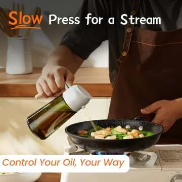 TrendPlain - Original 16oz/470ml Olive Oil Dispenser Bottle for Kitchen Gadgets and Air Fryer Accessories - Olive Oil Sprayer for Cooking w/Stickers (Light Blockage) - White