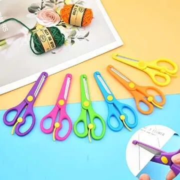 6Pcs Preschool Training Scissors, Children Safety Scissors Pre-School Training Scissors Safety Scissors Art Craft Scissors，Assorted Colors(6 colors)