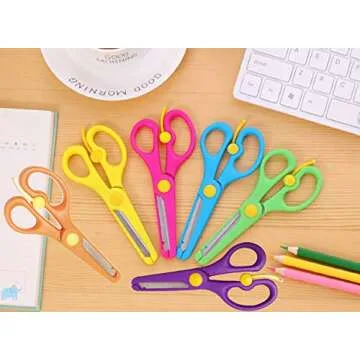 6Pcs Preschool Training Scissors, Children Safety Scissors Pre-School Training Scissors Safety Scissors Art Craft Scissors，Assorted Colors(6 colors)