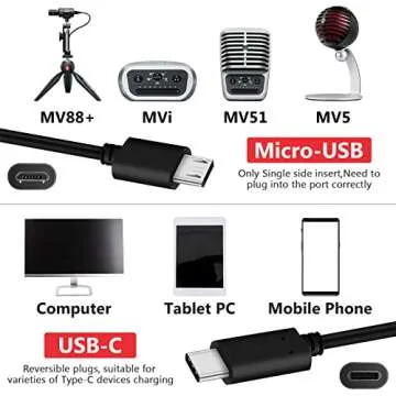 Geekria USB-C to Micro USB Microphone Cable for Creators