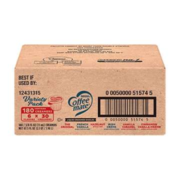 Nestle Coffee mate Coffee Creamer, Variety Pack, Liquid Creamer Singles, Non Dairy, No Refrigeration, 6 Boxes of 30 Singles