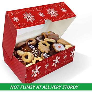Party Funny 12 Christmas Cookie Boxes -Large Holiday Bakery Food Container for Gift Giving with 80 Count Christmas Foil Gift Stickers