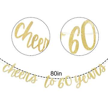 Cheers to 60 Years Banner- Cheers to 60 Years, Cheering 60 Years Banner, 60th Birthday Decorations, 60th Birthday Banner, Gold Happy 60th Birthday Party Banner
