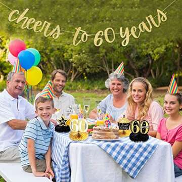 Cheers to 60 Years Banner- Cheers to 60 Years, Cheering 60 Years Banner, 60th Birthday Decorations, 60th Birthday Banner, Gold Happy 60th Birthday Party Banner