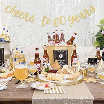 Cheers to 60 Years Banner- Cheers to 60 Years, Cheering 60 Years Banner, 60th Birthday Decorations, 60th Birthday Banner, Gold Happy 60th Birthday Party Banner