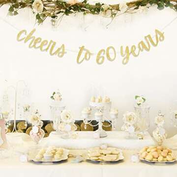 Cheers to 60 Years Banner- Cheers to 60 Years, Cheering 60 Years Banner, 60th Birthday Decorations, 60th Birthday Banner, Gold Happy 60th Birthday Party Banner