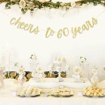 Cheers to 60 Years Banner- Cheers to 60 Years, Cheering 60 Years Banner, 60th Birthday Decorations, 60th Birthday Banner, Gold Happy 60th Birthday Party Banner
