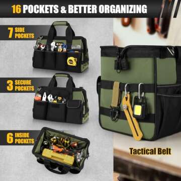 UUP Heavy Duty Tool Bag 15-Inch, 16-Pocket Portable Empty Tool Box Organizer Storage, Toolbox Organization, Soft Handle Carrying Toolbag with Large Zipper, Father Day Dad Men Mechanic Birthday Gift